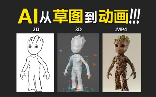手把手教你用AI把草图做成3D骨骼动画！包含详细wonder3d云端建模+renderelf云端渲染教程，以及autodl一键整合包！
