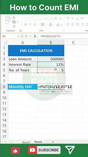 Excel EMI Calculator Formula #excel #exceltricks #excelformulas #shorts #excelshortcuts