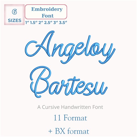 Angeloy Bartesu Cursive Script Font, Handwritten Cursive Font, Machine Embroidery Alphabet, 6 Sizes, 11 Formats + BX Format - Etsy UK