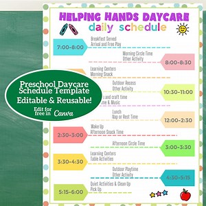 Editable Daily Preschool Schedule Template: Colorful Daycare Planner (PDF Download) - Etsy