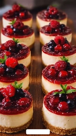 Savory Globe on Instagram: "Mini Cheesecakes Gourmands aux Fruits Rouges Ingrédients : Pour la croûte : 250 g de biscuits à la vanille 50 g de beurre Pour la garniture : 1,4 kg de fromage frais 6 œufs 390 g de sucre 50 g de fécule de maïs 400 ml de crème liquide entière Confiture de fruits rouges : 500 g de fraises 300 g de fruits rouges mélangés 400 g de sucre Directions : Préparer la pâte : Mixez finement les biscuits à la vanille avec le beurre préalablement fondu. Répartissez ce mélange au f