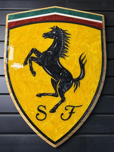 Handcrafted Italian Supercar Shield Wall Art | Epoxy Resin & Wood | Luxury Garage, Man Cave, Auto Enthusiast Decor Ferrari Tribute - Etsy