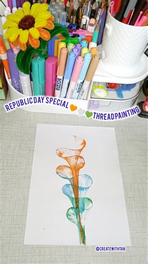 Beautiful Thread Painting🧡🤍💚|Easy Painting Idea#art #shortsfeed #threadpainting #diy #satisfying #yt
