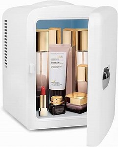 Living Enrichment Mini Fridge Chilling and Warming, Portable Compact Refrigerator AC/DC Power, 4L 6 Cans Capacity, for Skincare, Foods, Medications, Milk, Home and Travel - White