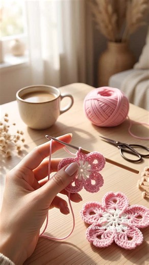 DIY Aesthetic Crochet Flowers 🌸 The perfect cozy weekend project! 🌸 These crochet flowers are so easy to make. Save this for your next DIY! #crochet #diy #handmade #aesthetic #crochettutorial