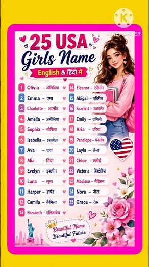 25 Popular USA Girl Names in English and Hindi | American Baby Girl Names 2026 | USA Names List