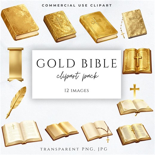 Gold Bible Clipart PNG | Religious Clip Art Bundle | Catholic Scripture Clipart | Open Bible Cross Rosary PNG - Etsy