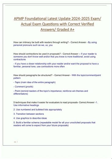 APMP Foundational Latest Update 2024 2025 Exam Actual Exam Questions with Correct Verified Answers G