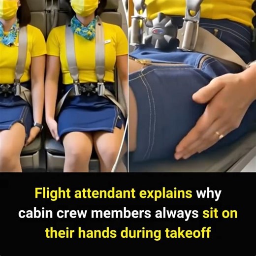 Flight attendant explains the unexpected reason cabin crew keep their hands under their thighs during takeoff and landing | Kaicenatfan