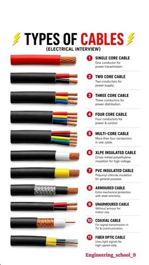 11 Types of Electrical Cables Explained | Single Core to Fiber Optic Cable | Electrical Interview⚡️