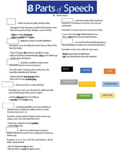 8 Parts of speech worksheet