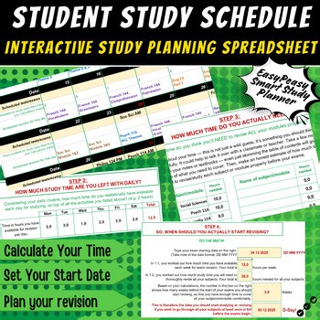 Student Study Schedule | Automated Study Planner Spreadsheet with Formulas