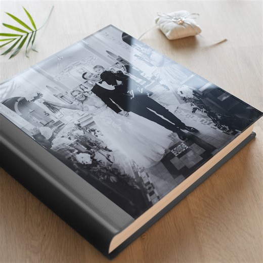 Luxury Wedding Photo Album With Acrylic Glass Cover | Leather Lay Flat Photo Book | Custom Flush Mount Album With Bespoke Design Included - Etsy