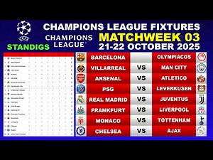 ⚽ UCL Fixtures Today 🔥 | UEFA Champions League 2025/26 Matchday 3 Schedule, Results & Points Table