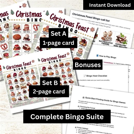 Christmas Feast Bingo, 200 Cards, Printable Winter Game PDF, Instant Download - Etsy