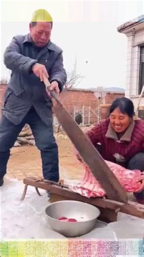 Ultimate Couple Teamwork! 🪓 Effortless Rib Cutting with Traditional Cleaver!