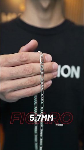 5.7mm Figaro Chain 22 inch | Sterling Silver Men’s Necklace Fit Guide
