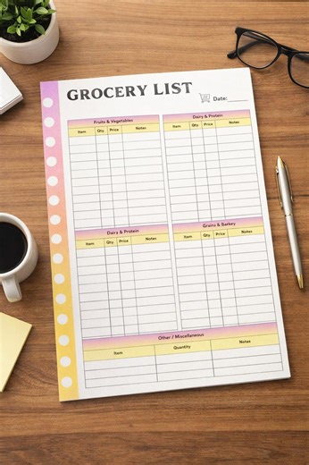 Printable Grocery List Template Minimalist Shopping Checklist Planner PDF A4 US Letter Instant Download - Etsy