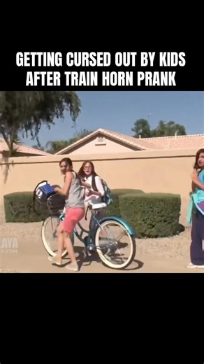 Getting cursed out by kids after train horn prank #trending #viral #shorts #prank #trainhorn #lol
