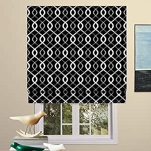 Artdix Roman Shades Blackout Window Shades - Black Lined Fabric Custom Geometric Roman Shades Blinds for Windows, Doors, French Doors, Kitchen Windows