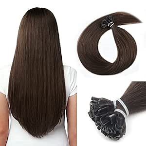 U Tip Hair Extensions Human Hair, Hair Extensions Real Natural U Tip Extensions Human, Pre Bonded Keratin Tip Hair Extensions, 28 Inch Extensions Human Hair Straight Silky 50 Strands(2# Chocolate Brown)