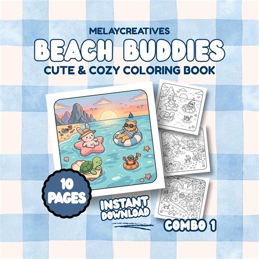 Beach Buddies Coloring Book Combo 1 – 10 Cozy Animal Pages (PDF Download) - Etsy