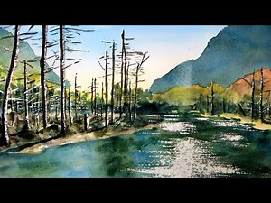 晩秋の上高地 岳沢湿原（透明水彩風景画）Kamikochi in autumn 【Watercolor】