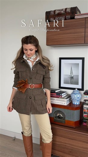 Olga Minov on Instagram: "Jacket Link in my Bio (Linktree)🐆 You can also take a screenshot of the link below and copy and paste it into your browser. http://ciderhere.com/crEgvo Use my discount code OLGAMINOV15 for 15% off. I’m 160cm (5’3) tall. Wearing size XS. #safaristyle #ralphlaurenstyle #tweedjacket #safarioutfit #timelessstyle"