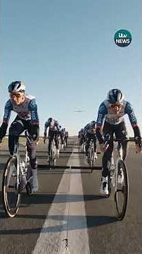 Cyclists work as a team to pull glider into air from runway | ITV News