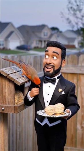Tuxedo Man Serves Peanut to Cardinal Bird! #birdfeeder #funny ‪@NatureStalker_‬