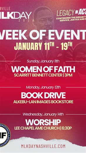 ✨ Join Us for the 2026 MLK Week of Service, Reflection & Celebration ✨ This MLK Week, we come together to honor the life, legacy, and leadership of Dr. Martin Luther King Jr. through meaningful events that inspire unity, justice, and action. From youth empowerment and faith gatherings to our historic march, convocation, and black-tie gala—there’s a place for everyone to serve, learn, and lead. 🗓 MLK Week 2026 📍 Events held throughout the community 🤝 All are welcome Let’s turn remembrance into