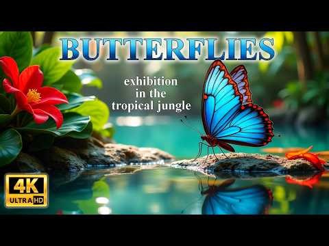 Exotic butterflies - Living Gemstones in exhibition in the tropical jungle 4K