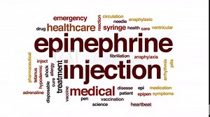 Epinephrine injection animated word cloud, text design animation.