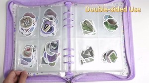 Sticker Storage Organizer Binder A5 Sticker Collecting Book Reusable Zipper Album with Clear Laser Star Cover and Pocket Pages (Black)