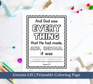 Genesis 1:31 | Bible Verse Printable Coloring Page for Kids | KJV Sunday School Scripture | PDF Digital Download Printable - Etsy