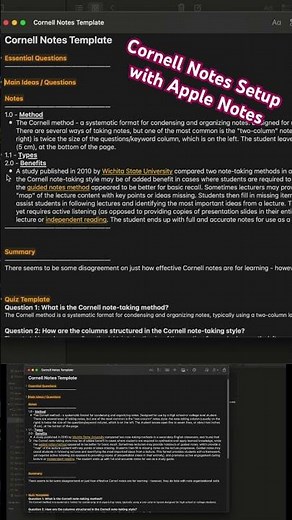 Easy Cornell Notes Template with Apple Notes (video link below) #applenotes #noteapp #notetaking