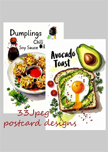 Food Postcards Set 33 JPG, International Cuisine Art Prints, World Food Illustration, Printable Decor - Etsy