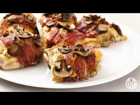 Prosciutto-wrapped chicken in mushroom cream sauce