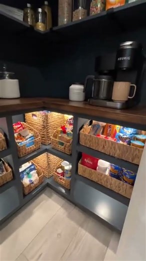 Pantry Makeover in a small corner pantry. Game changer for access and staying organized.