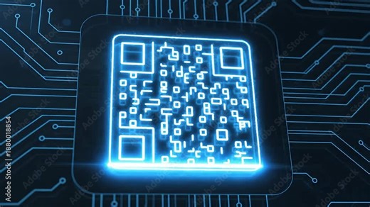 Dynamic Digital QR Code Scanning on a Futuristic Circuit Board Background Representing Modern Technology and Data Connectivity.