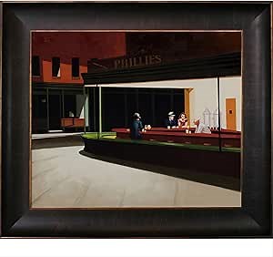 Edward Hopper Nighthawks, 1942 with Veine D'Or Bronze Scoop Framed Oil Painting, 30.5" x 26.5", Multi-Color