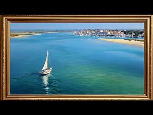 Sailboat Oil Painting | Coastal Frame TV Art 4K | Blue Ocean Harbor | Serene Nautical Summer Decor