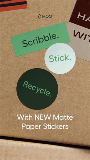 1.3K views · 14 reactions | Meet our brand NEW, plastic-free Matte Stickers. They're durable, tearable, and recyclable - a sticky win-win. | moo.com | Facebook