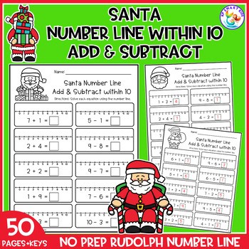 Santa Number Line Add & Subtract Within 10 | No Prep Christmas Math Worksheets