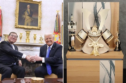 Japanese PM Shigeru Ishiba gifts Trump a golden samurai helmet during White House visit