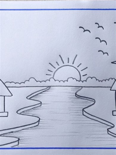 Easy Village River Scenery Drawing | Simple Pencil Sketch Landscape for Beginners #drawing #pencildrawing #easydrawing #art #abcdrawing