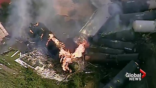 Train transporting hazardous materials catches fire after derailment in Pennsylvania