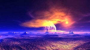Alien Landscape Huge Planet Dark Starry Sky Huge Planet Bright