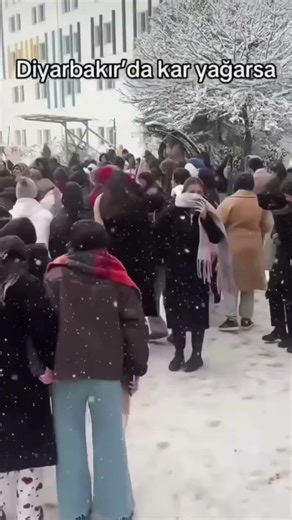 Students in Diyarbakır danced a traditional Turkish folk dance (halay) out of joy after the snowf...