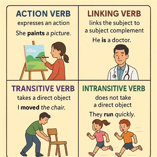Types of verbs: action, linking, transitive, intransitive #education #learning #knowledge #Vocabulary #English | Tim Tim TV